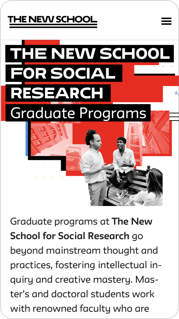 The New School Landing page mobile view