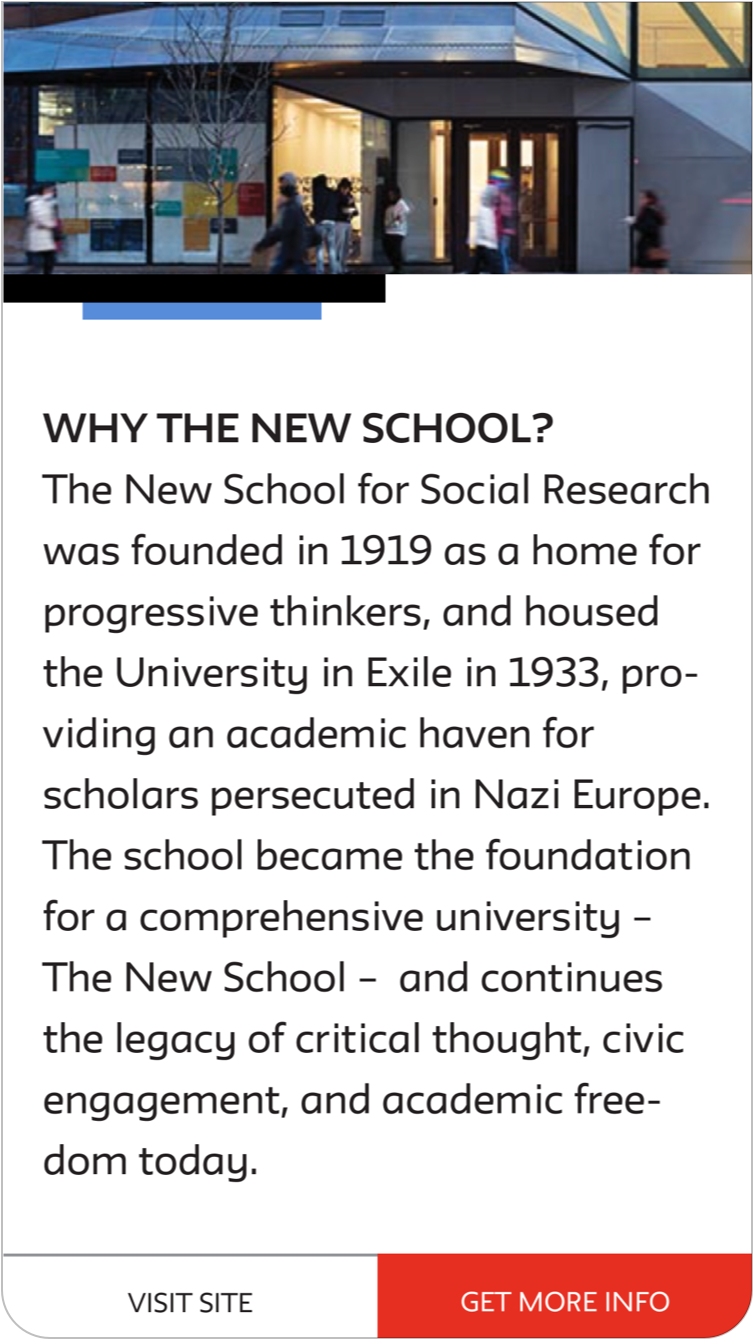 The New School Landing page Mobile view